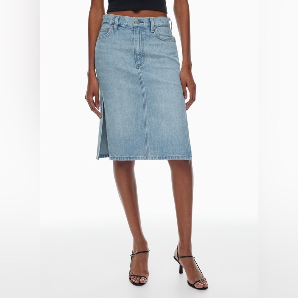 DENIM FORUM “The 90s Denim Skirt” Size 27 Indigo Blue Womens Midi - Picture 2 of 15